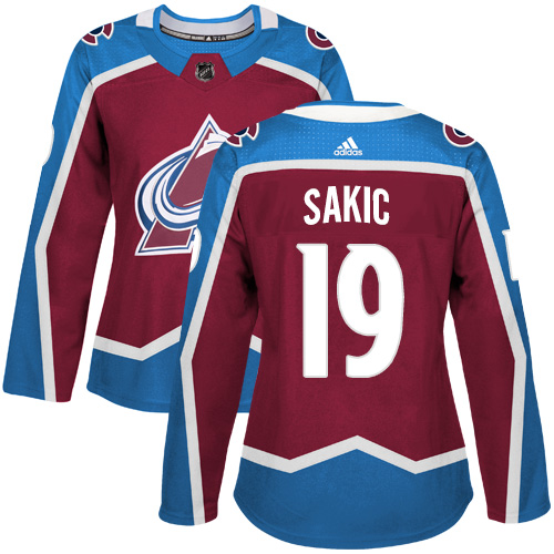 Adidas Colorado Avalanche 19 Joe Sakic Burgundy Home Authentic Women Stitched NHL Jersey